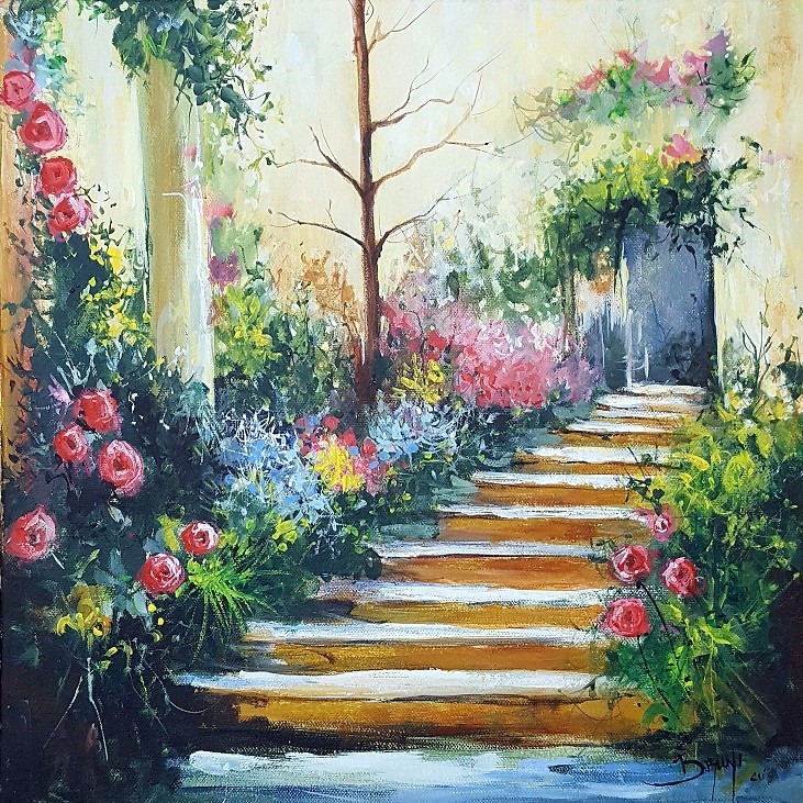 Peinture Escalier fleuri - Copyright Bruni Eric.
