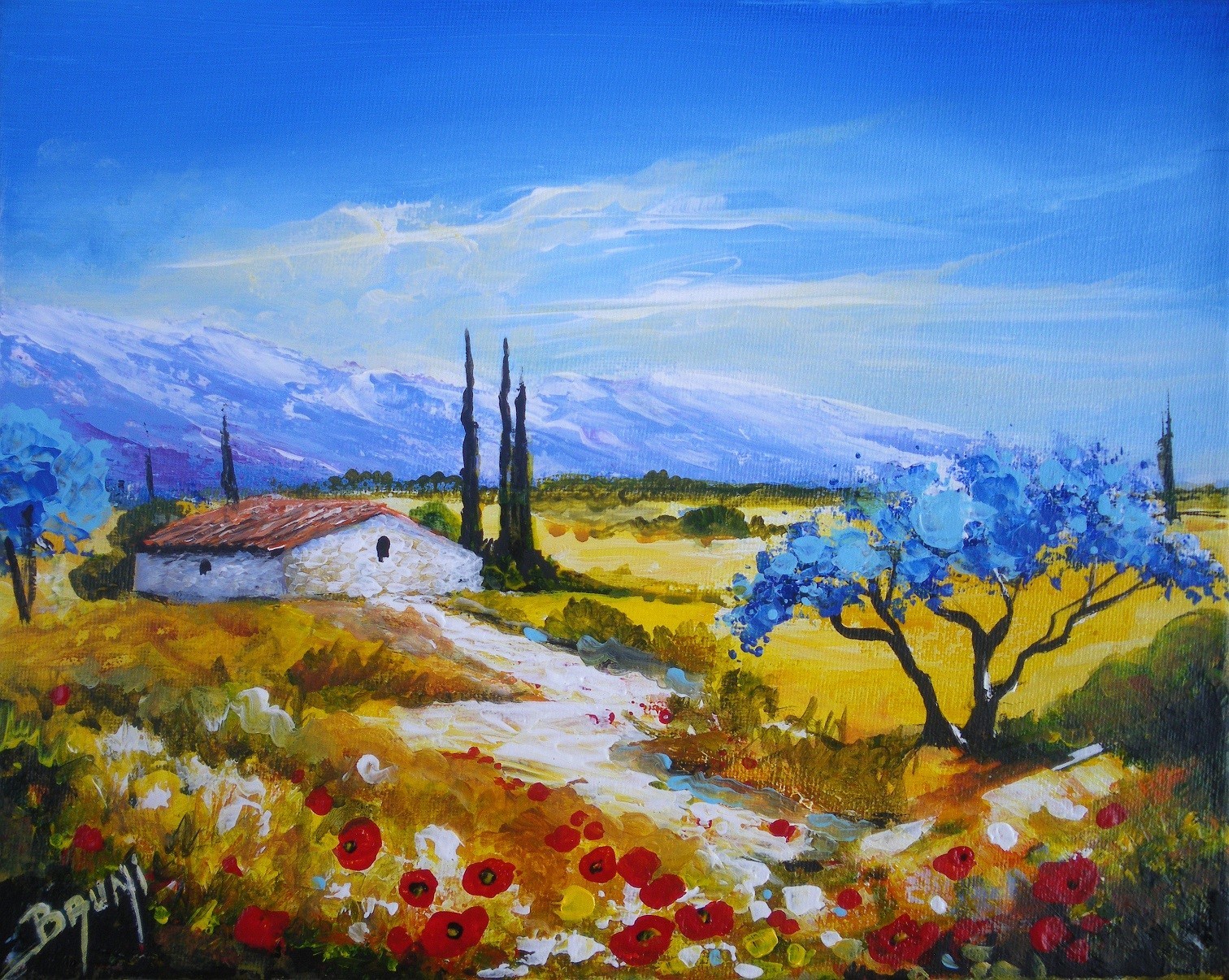 Le cabanon Peinture  paysage  de provence